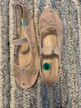 Cushionaire Blush Bow Ballet Flats with Rhinestone Detail